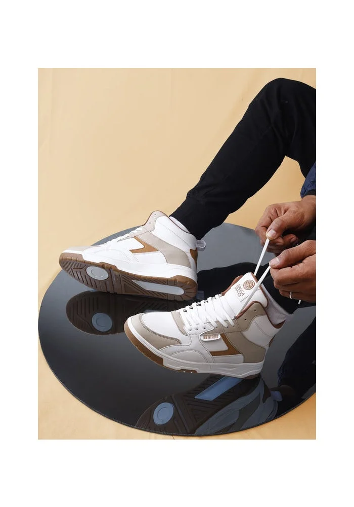 Bacca Bucci White Tan Cappuccino Skystompers Retro High-Top Sneaker for Men | Best Price UAE